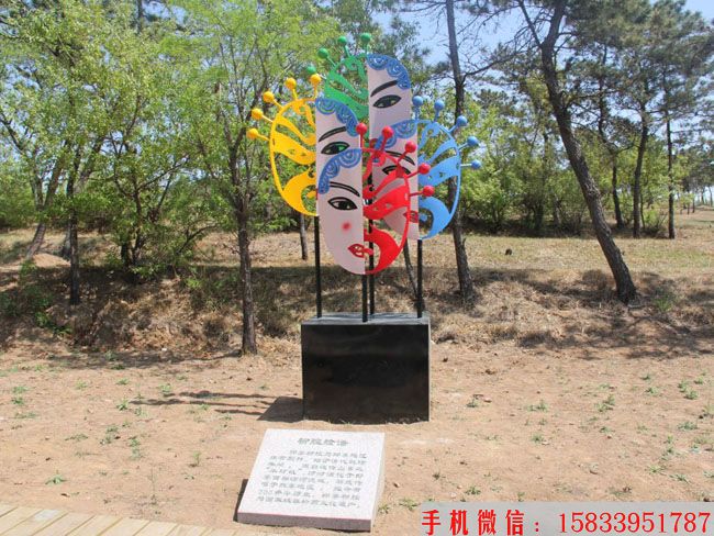 不锈钢脸谱抽象雕塑，金属脸谱雕塑